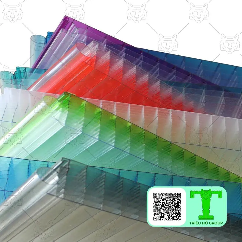 Tấm poly rỗng ruột nhiều màu xếp lớp